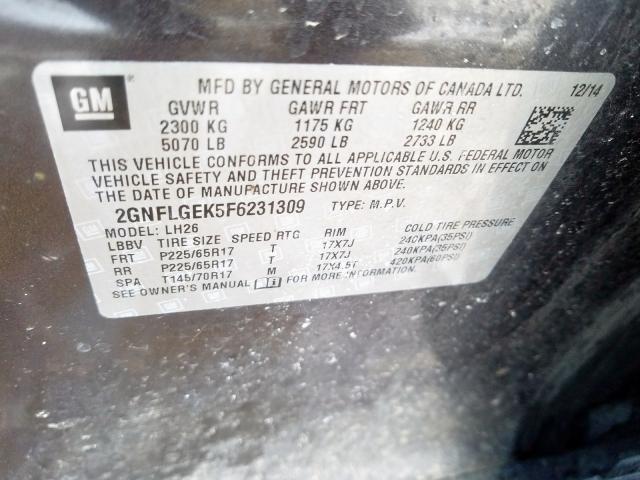 2015 CHEVROLET EQUINOX LT 2GNFLGEK5F6231309