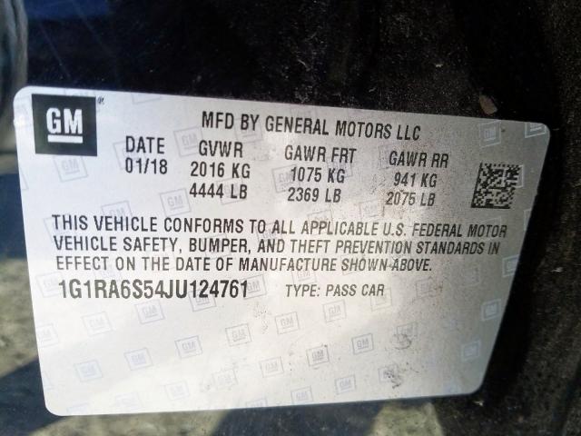 VIN 1G1RA6S54JU124761 2018 Chevrolet Volt, LT no.10