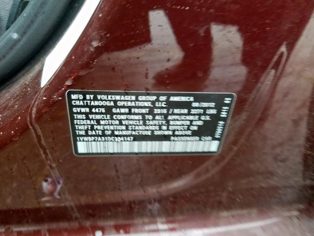 2013 VOLKSWAGEN PASSAT SE 1VWBP7A31DC034147