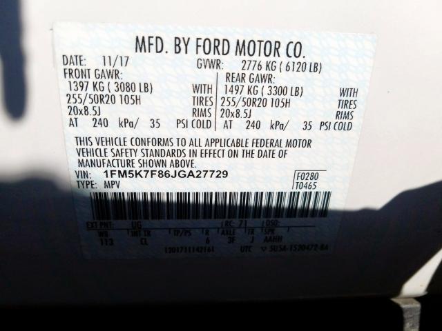 2018 FORD EXPLORER L 1FM5K7F86JGA27729