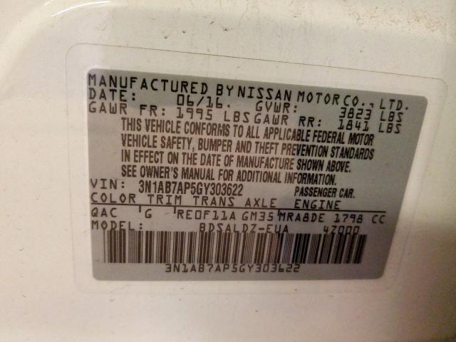 2016 NISSAN SENTRA S 3N1AB7AP5GY303622