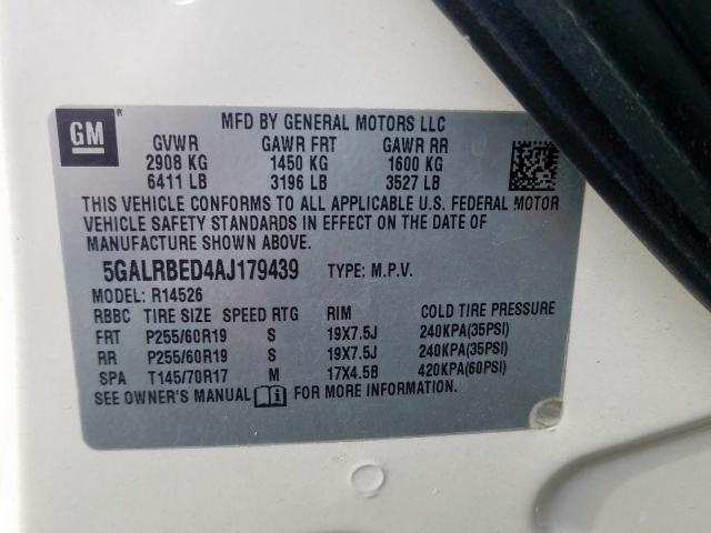 2010 BUICK ENCLAVE CX 5GALRBED4AJ179439