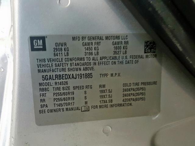 2010 BUICK ENCLAVE CX 5GALRBEDXAJ191885