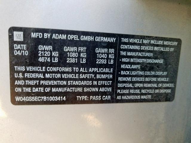 2011 BUICK REGAL CXL W04GS5EC7B1003414