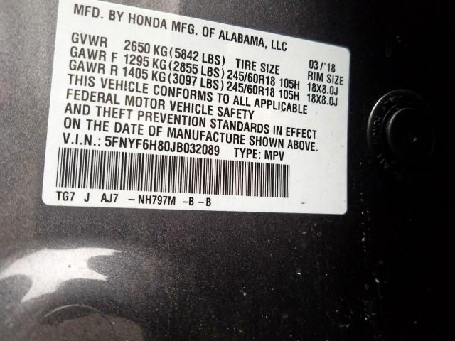 2018 HONDA PILOT EXL 5FNYF6H80JB032089