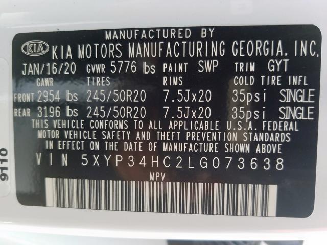2020 KIA TELLURIDE 5XYP34HC2LG073638