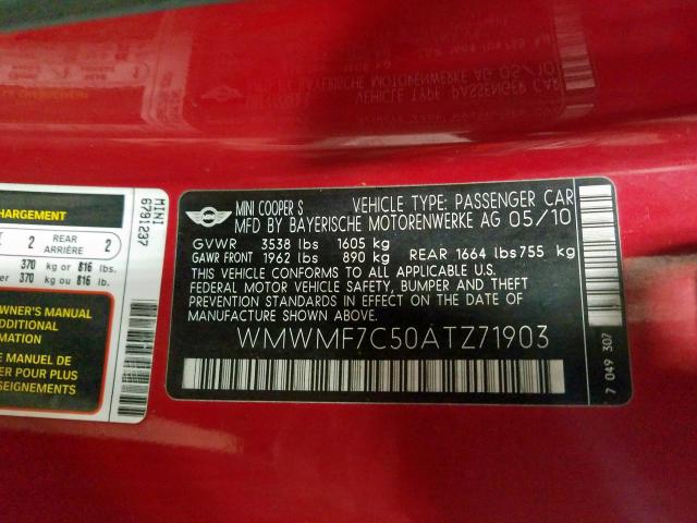 2010 MINI COOPER S WMWMF7C50ATZ71903