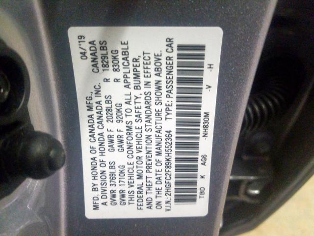 2019 HONDA CIVIC SPOR 2HGFC2F89KH552364