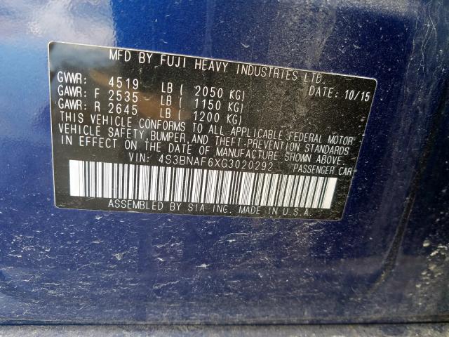 2016 SUBARU LEGACY 2.5 4S3BNAF6XG3020292