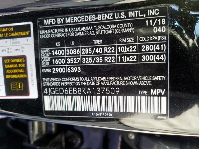 2019 MERCEDES-BENZ GLE COUPE 4JGED6EB8KA137509