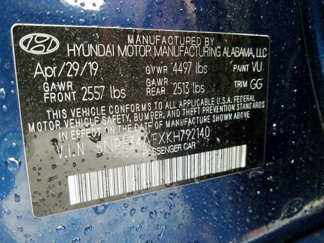2019 HYUNDAI SONATA LIM 5NPE34AFXKH792140