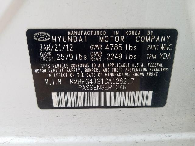 2012 HYUNDAI AZERA GLS KMHFG4JG1CA128217