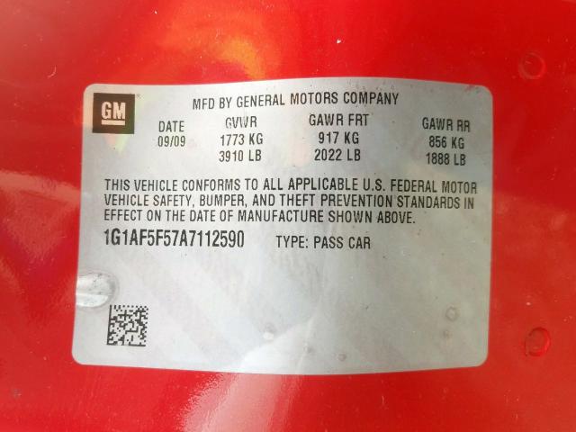 2010 CHEVROLET COBALT 2LT 1G1AF5F57A7112590