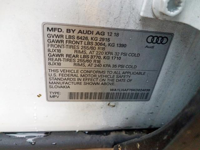 VIN WA1LHAF75KD024039 2019 Audi Q7, Premium Plus no.10