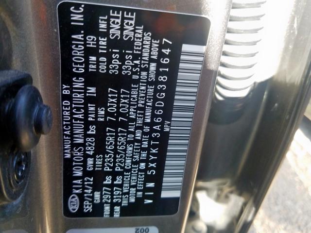 2013 KIA SORENTO LX 5XYKT3A66DG381647