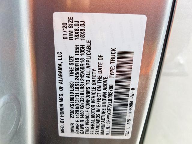 2020 HONDA RIDGELINE 5FPYK3F7XLB002760