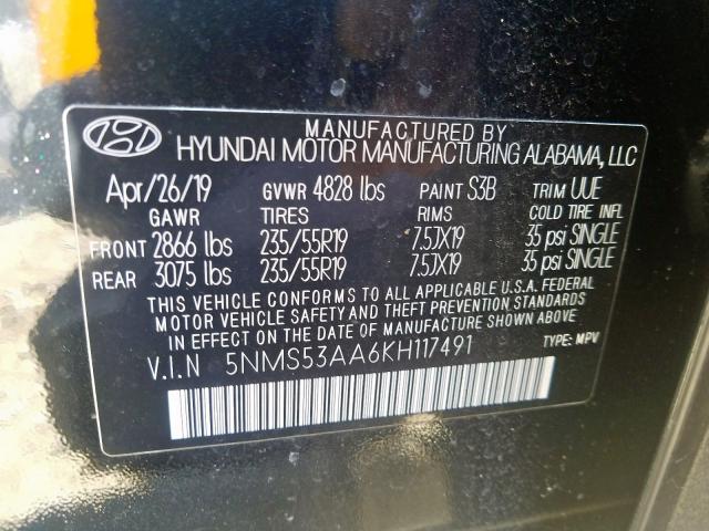 2019 HYUNDAI SANTA FE 5NMS53AA6KH117491