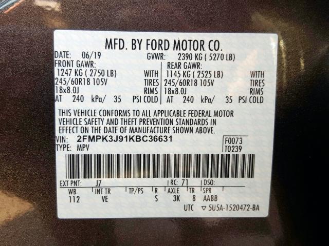 2FMPK3J91KBC36631 2019 FORD EDGE - Image 10