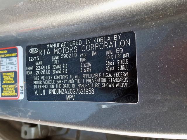 2016 KIA SOUL KNDJN2A20G7321958
