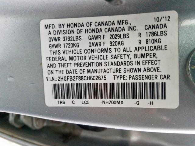 2012 HONDA CIVIC EX 2HGFB2F88CH602675