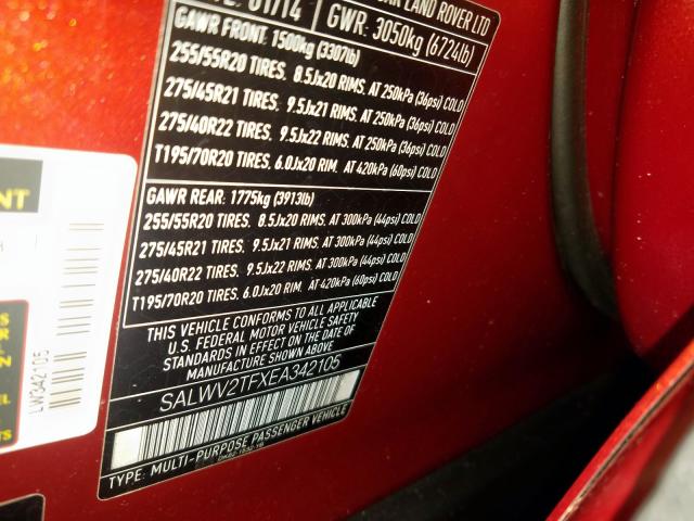 2014 LAND ROVER RANGE ROVE SALWV2TFXEA342105