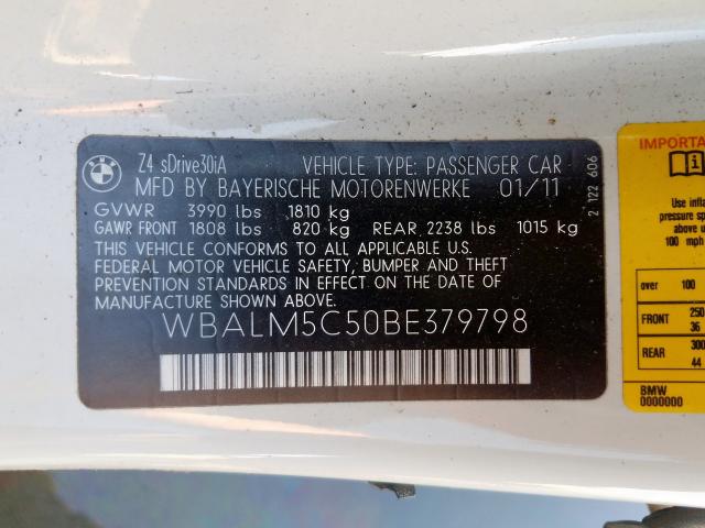 2011 BMW Z4 WBALM5C50BE379798