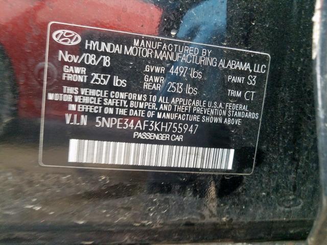2019 HYUNDAI SONATA LIM 5NPE34AF3KH755947