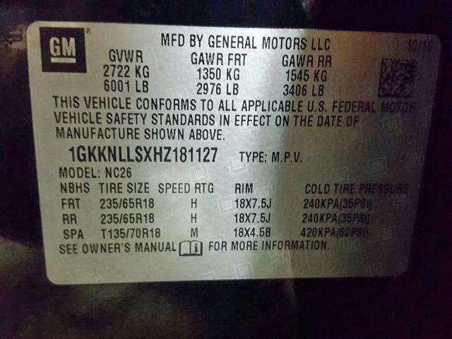 2017 GMC ACADIA SLE 1GKKNLLSXHZ181127
