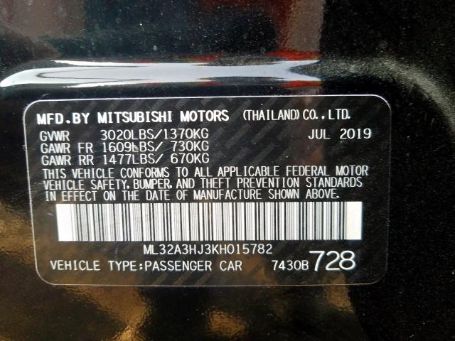 2019 MITSUBISHI MIRAGE ES ML32A3HJ3KH015782