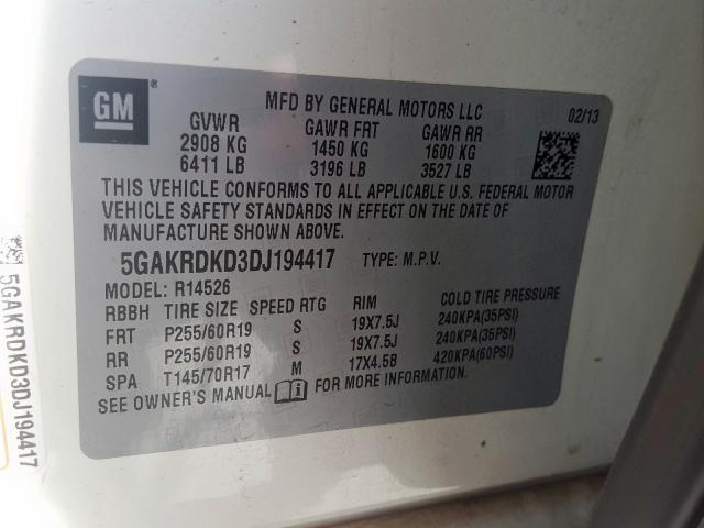 2013 BUICK ENCLAVE 5GAKRDKD3DJ194417