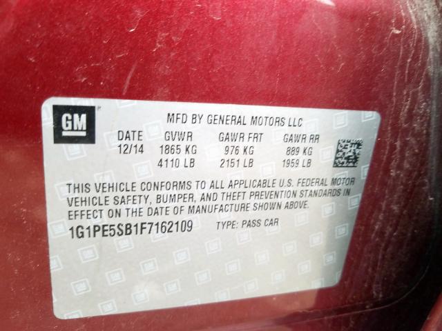 2015 CHEVROLET CRUZE LT 1G1PE5SB1F7162109