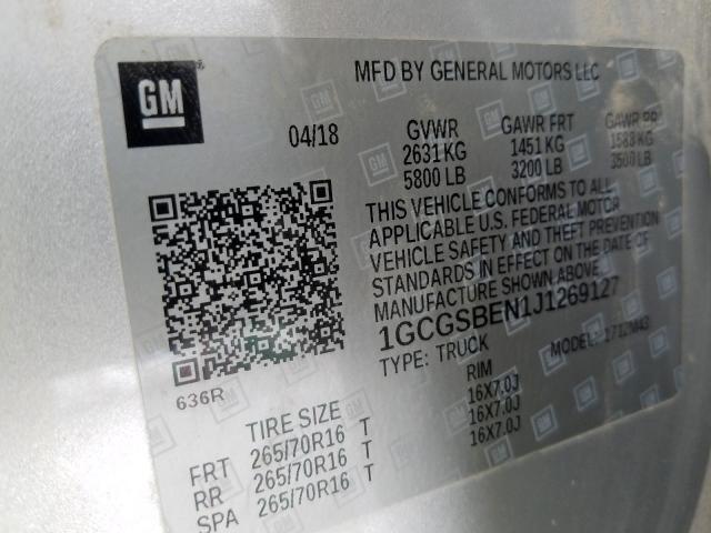 2018 CHEVROLET COLORADO - 1GCGSBEN1J1269127