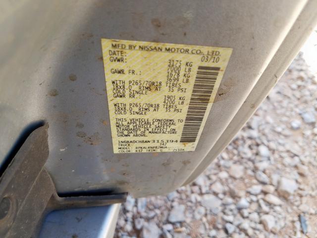 2010 NISSAN TITAN XE 1N6BA0CH8AN315394