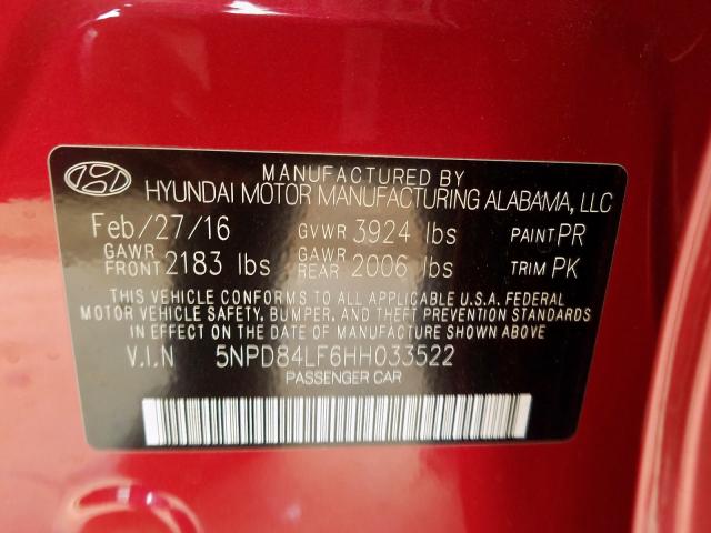 2017 HYUNDAI ELANTRA 5NPD84LF6HH033522