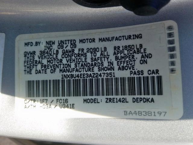 2010 TOYOTA COROLLA BA 1NXBU4EE3AZ247351