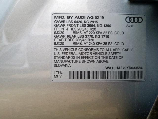 VIN WA1LHAF79KD033584 2019 Audi Q7, Premium Plus no.10