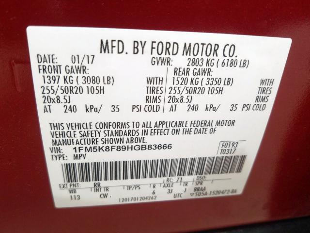 2017 Ford Explorer L 3 5l 6 In Fl Ocala 1fm5k8f89hgb83666 For