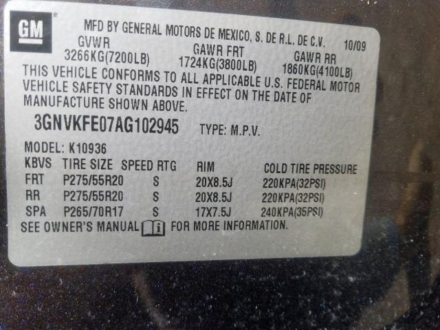 2010 CHEVROLET AVALANCHE 3GNVKFE07AG102945