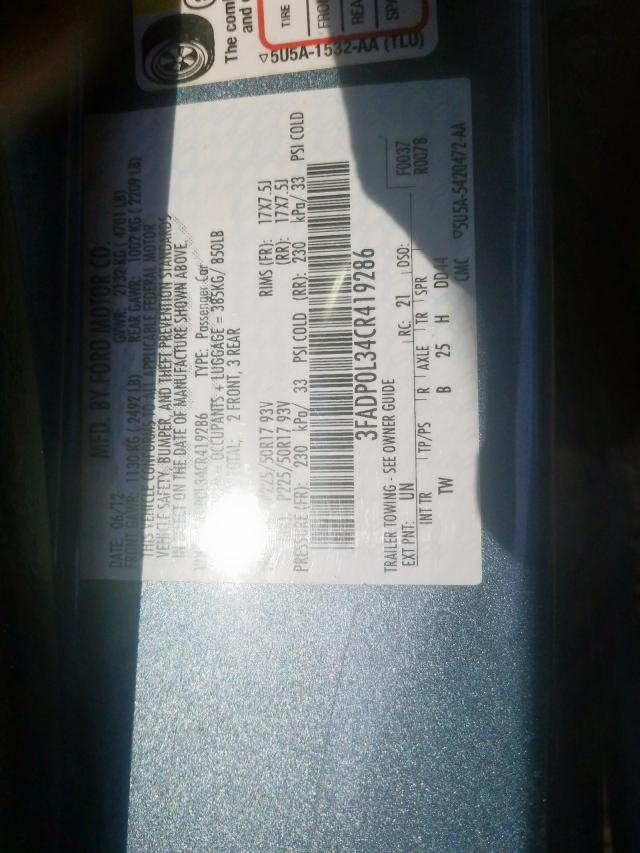 2012 FORD FUSION HYB 3FADP0L34CR419286