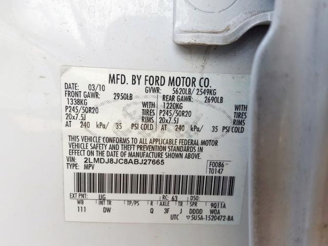 2010 LINCOLN MKX 2LMDJ8JC8ABJ27665