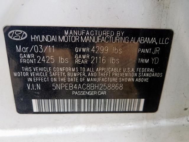 2011 HYUNDAI SONATA GLS 5NPEB4AC8BH258868