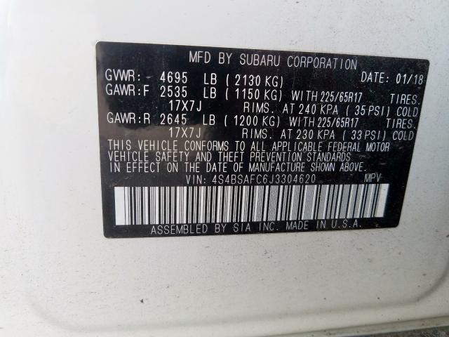 2018 SUBARU OUTBACK 2. 4S4BSAFC6J3304620