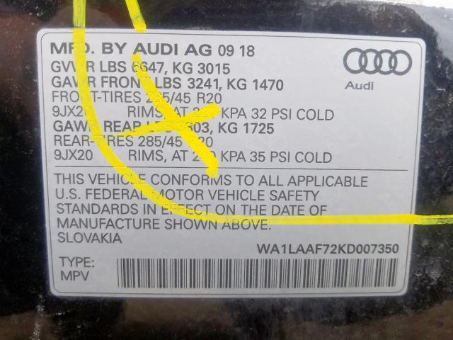 VIN WA1LAAF72KD007350 2019 Audi Q7, Premium Plus no.10