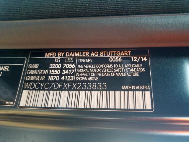 VIN WDCYC7DFXFX233833 2015 Mercedes-Benz G-Class, 6... no.10