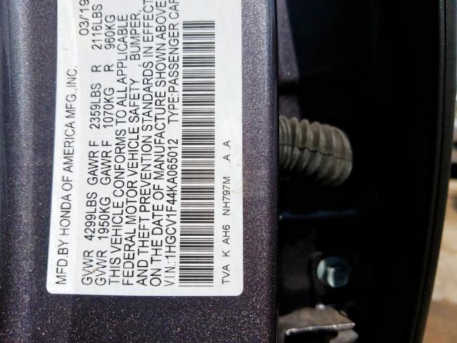 2019 HONDA ACCORD EX 1HGCV1F44KA065012