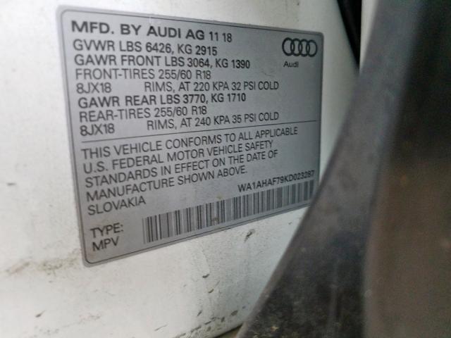 VIN WA1AHAF79KD023287 2019 Audi Q7, Premium no.10