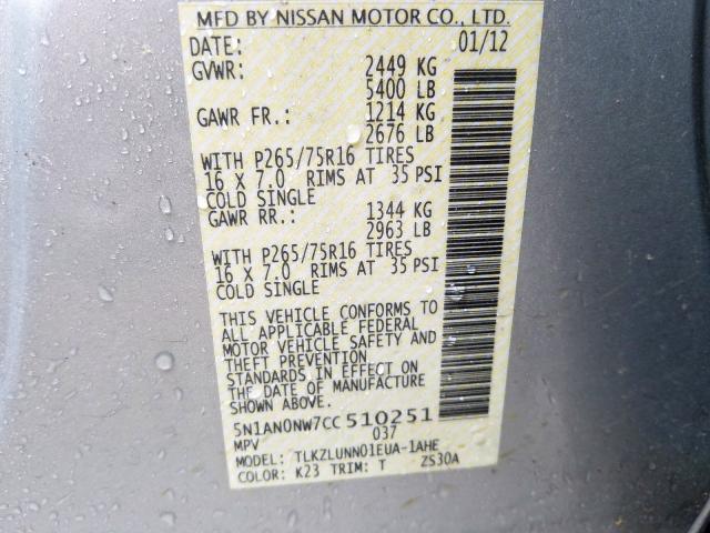 2012 NISSAN XTERRA OFF 5N1AN0NW7CC510251