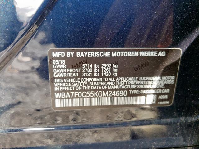 VIN WBA7F0C55KGM24690 2019 BMW 7 Series, 750 I no.10