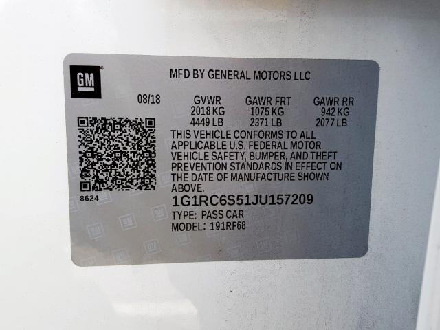 VIN 1G1RC6S51JU157209 2018 Chevrolet Volt, LT no.10