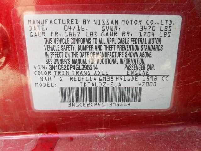 2016 NISSAN VERSA NOTE 3N1CE2CP4GL395514